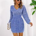 thumbnail image 5 of Symoid Womens Long Sleeve Knit Sweaters Fashion V-neck Sweaters for Womens Solid Color Casual Sweater Dress for Winter Blue Warm S, 5 of 7