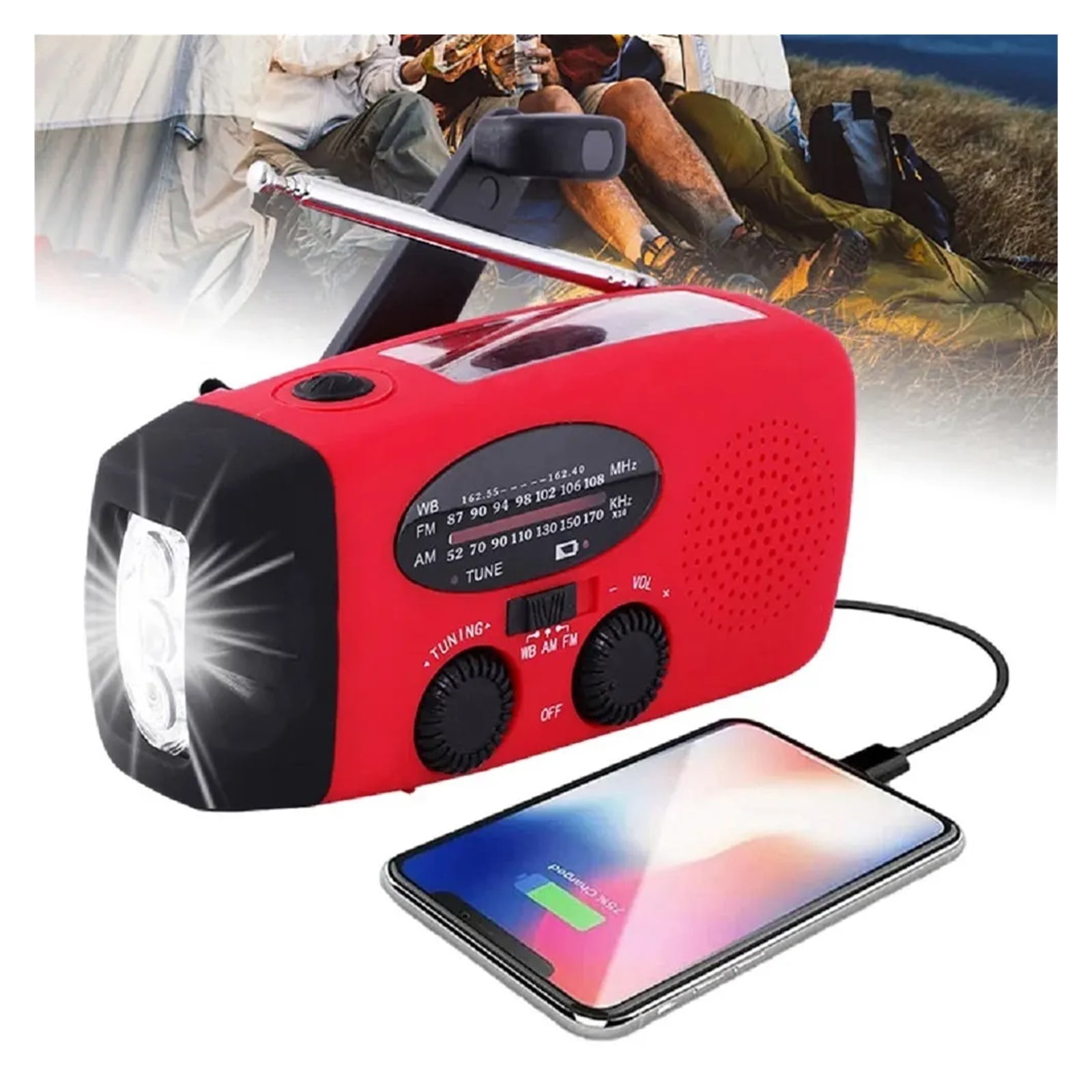 2000mAh Multifunctional Portable Solar Hand Crank Radio FM AM WB Weather Radio USB Charging Emergency Flashlight Power Bank