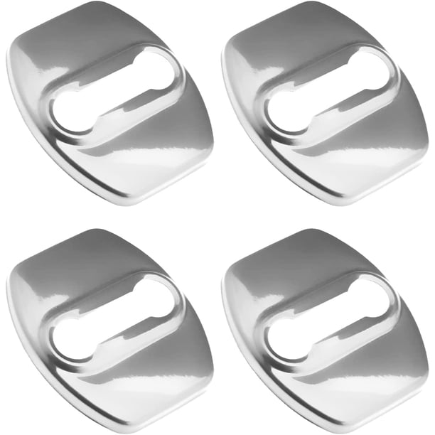 Juego de 4 tapas protectoras para cerraduras de puertas de coche - Resistentes a la corrosión - Acero inoxidable plateado