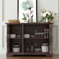 thumbnail image 3 of S-HOME MDF Sideboard with Clear Tempered Glass Doors and Adjustable Storage Shelves for Home Decor, Ox Blood Red, 3 of 17
