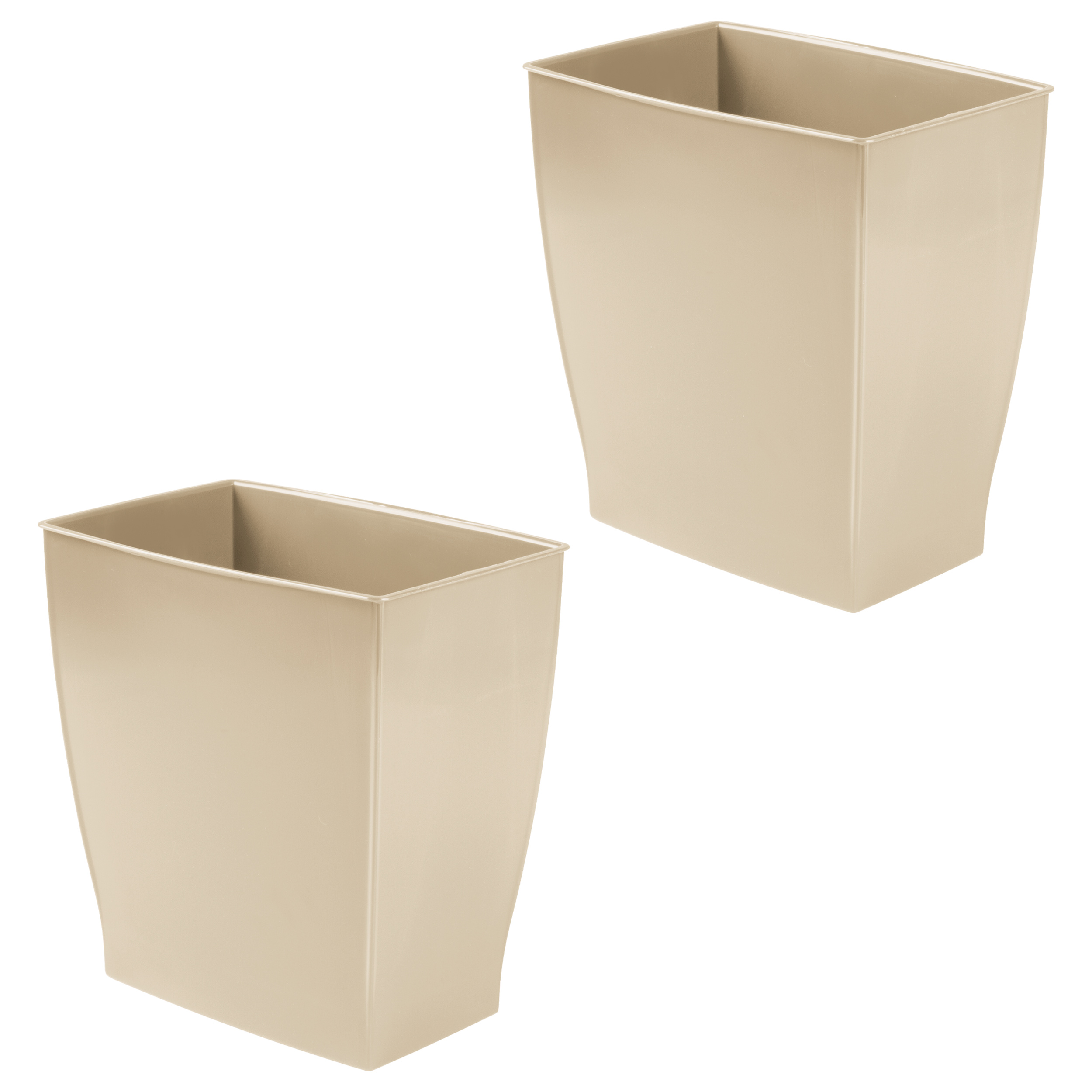 iDesign Plastic Bathroom Vanity Trash Can, 2.5 Gallon/9.5L. Modern Garbage Can for Bedroom, Office, 2-Pack, Brown