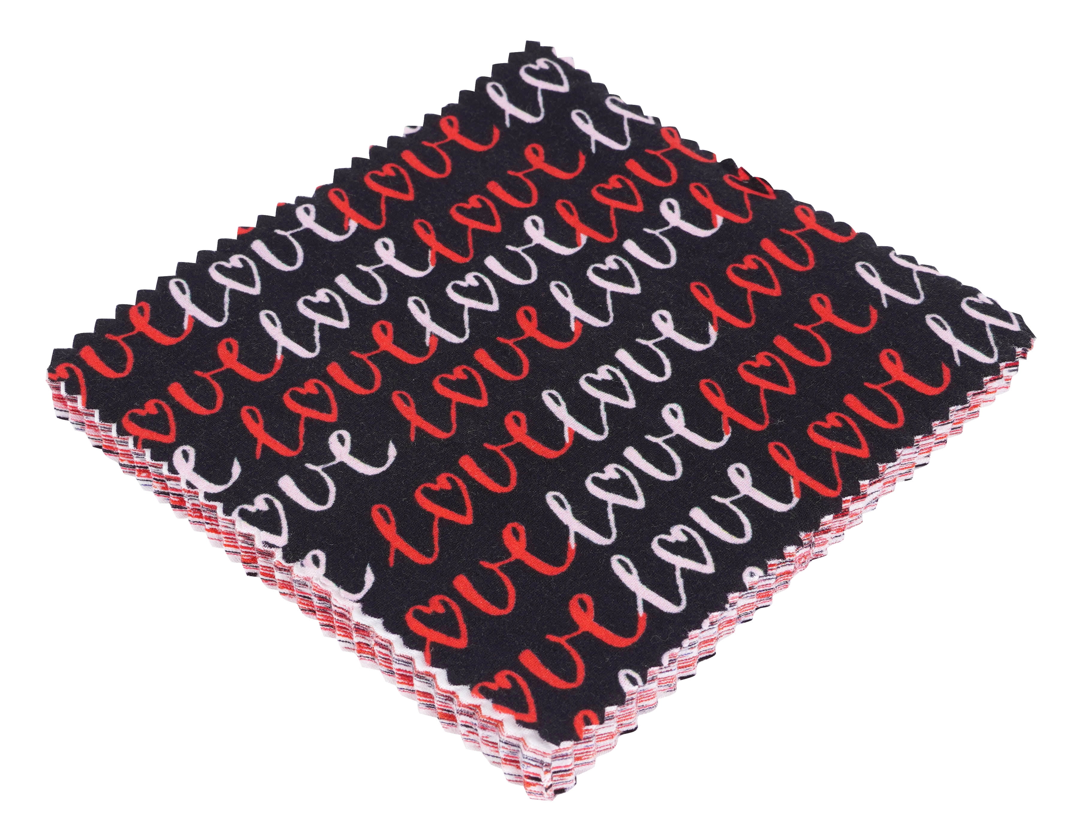 Soimoi Precut 10-inch Valentine Love Prints Cotton Fabric Bundle Quilting Squares Charm Pack DIY Patchwork Sewing Craft- Red & Black