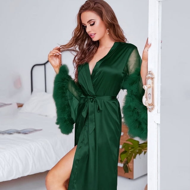 Camisón de seda de hielo sexy de primavera y verano para mujer, cárdigan con tirantes de malla, sudadera, ropa de hogar para mujer