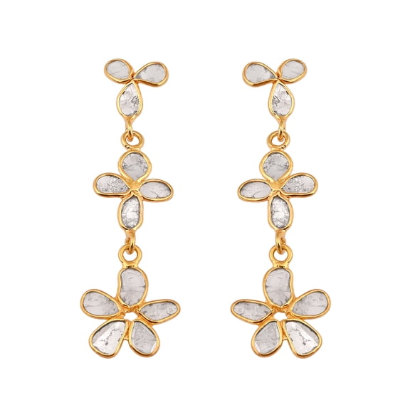 Mooneye 1.20 Ctw Diamond Polki Dangles 925 Sterling Silver Gold Plated Women Gifts Earrings
