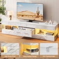 thumbnail image 3 of Bestier White Marble TV Stand for TVs up to 75", Modern Entertainment Center for TVs with LED Light, High Gloss TV Console Table with Storage Drawers, 3 of 9