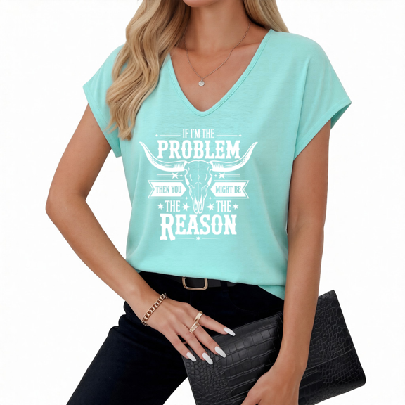 Giffimy Women's If I'm The Problem Western Bull Skull V-Neck Sleeveless T-Shirt Casual Summer Tank Top