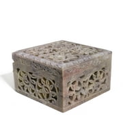 Hashcart Marble Jewelry Box Small Decorative Box Tarot Box Stash Box Trinket Box |Size- 4" x 4" x 2"| Handcarved Soapstone Box Great Gift for Women