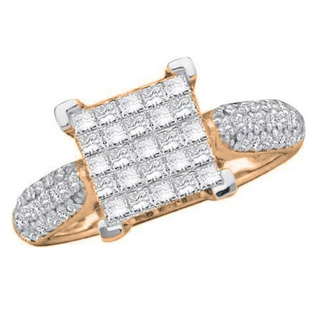 1.00 Carat (ctw) 14K Rose Gold Princess & Round Cut White Diamond Ladies Bridal Invisible Set Engagement Ring 1 CT
