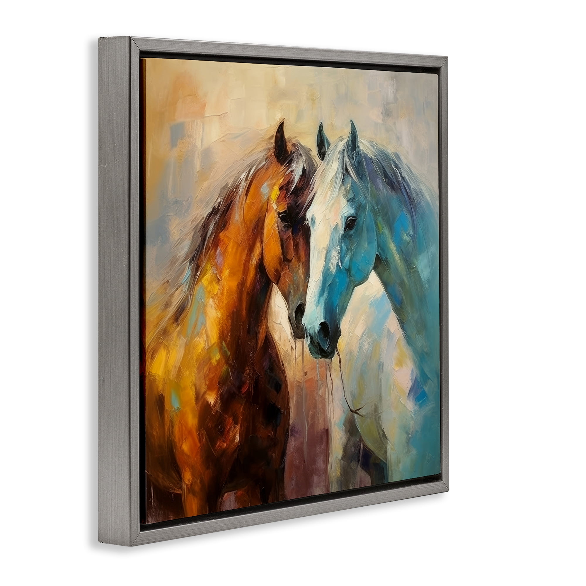 Stupell Industries Painterly Horse Pair Animals & Insects Painting Gray Floater Framed Canvas Art Print Wall Art, 25 x 25