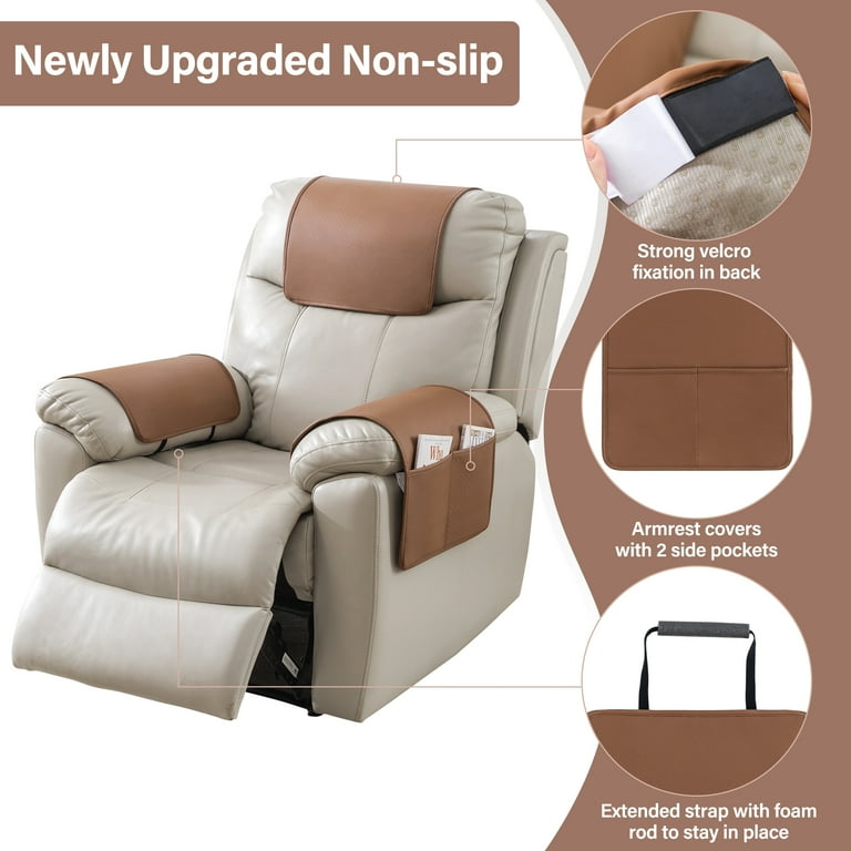 Leather Headrest Recliner Head Covers CZL Faux Leather Recliner