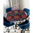 thumbnail image 5 of Round Tablecloth with Elastic Red Purple Ethnic Floral Pattern Baroque Style Waterproof Stain-proof Table Cover Wipeable Fitted Table Cloths for 55"-60" Round Tables Dining Kitchen, 5 of 6
