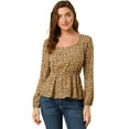 thumbnail image 1 of INSPIRE CHIC Blouse à Manches Longues Florale à Encolure Carrée avec Ceinture pour Femmes, 1 of 6