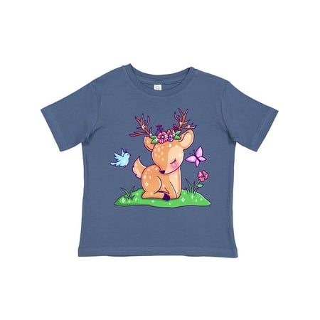 

Inktastic Cute Baby Deer with Butterfly Bird and Flowers Gift Toddler Boy or Toddler Girl T-Shirt