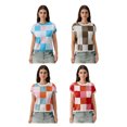 thumbnail image 4 of Michellecmm Women's Knitted Tops Ribbed Checkered Round Neck Short Sleeve Contrast Color Casual Crop T-Shirt, 4 of 9
