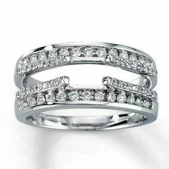 Natural Moissanite Round Cut Engagement Ring Enhancer in 925 Sterling Silver 14K White Gold Plating – Elegant Women's Ring