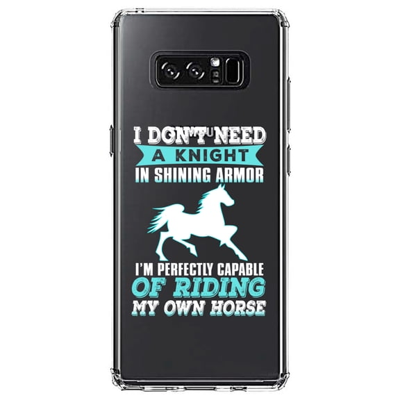 DistinctInk Clear Shockproof Hybrid Case for Samsung Galaxy Note 8 - TPU Bumper Acrylic Back Tempered Glass Screen Protector - Don't Need Night - Perfectly Capable Horse