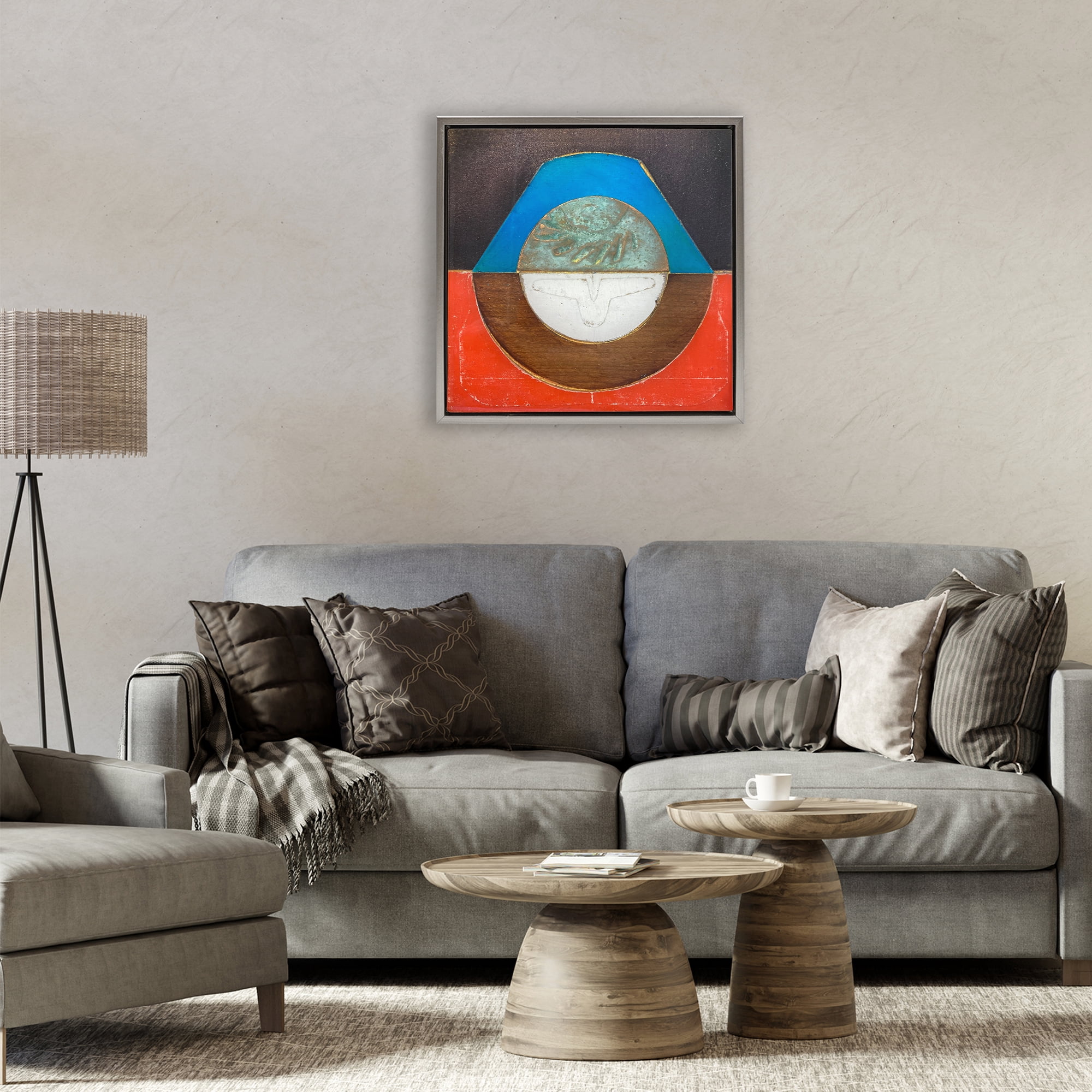 Stupell Industries Round Rustic Symmetry Gray Framed Floater Canvas Wall Art, design by Matthew Finger