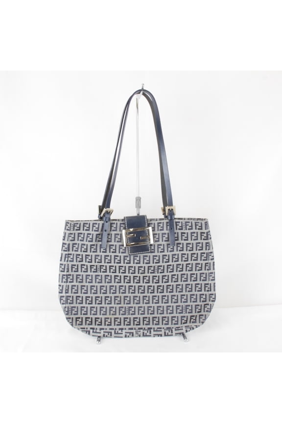 Pre-Owned FENDI Zucchino Tote Bag, Canvas, Navy, Women's