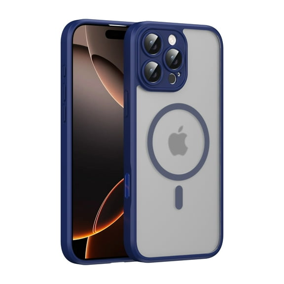 Dteck Magnetic Case for iPhone 16 Pro,Shockproof Matte PC TPU Case Compatible with MagSafe Translucent Matte Back Cover Built-in with Smart Touch Buttons for iPhone 16 Pro, Blue