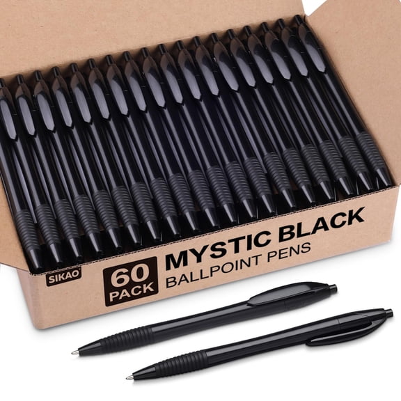 Sikao Pens Bulk, 60 Pack Black Gripped Slimster Ballpoint Pens Black Ink 1.0mm Medium Point Smooth Writing, Click Pens with Comfort Grip for Teachers, Servers, Office Use