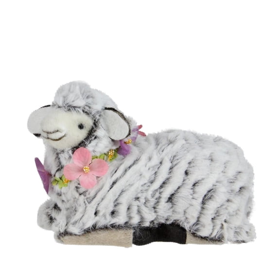 Plush Kneeling Sheep Spring Easter Figure - 6.75" - White