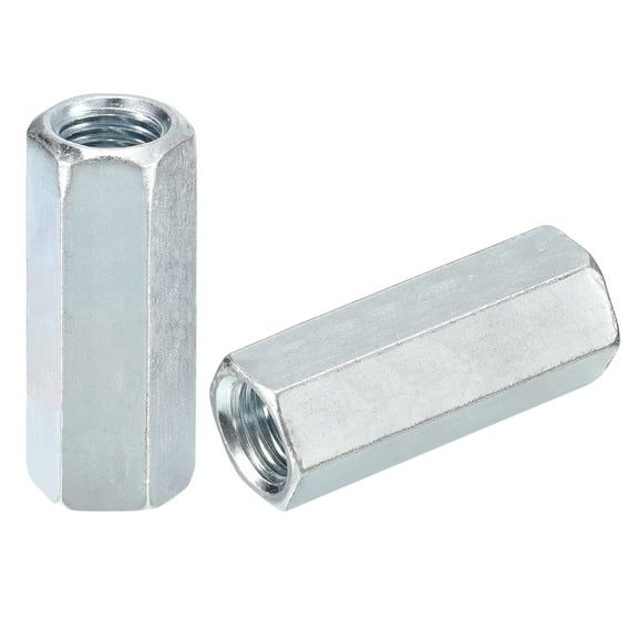 2pcs M14x19x50mm Coupling Nuts - Galvanized Carbon Steel Hex Threaded Rod Coupler for Furniture, Electronic, Industrial