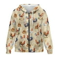 thumbnail image 4 of FOR U DESIGNS Vintage Rooster Zip Up Hoodie Women Oversized Graphic Hoodies Size L Hooded Sweatshirt Women with Front Zipper Lightweight Down-Shoulder Collar Sportswear, 4 of 7