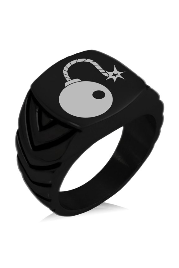 Stainless Steel Pirate Bombardier Icon Chevron Pattern Biker Style Polished Ring