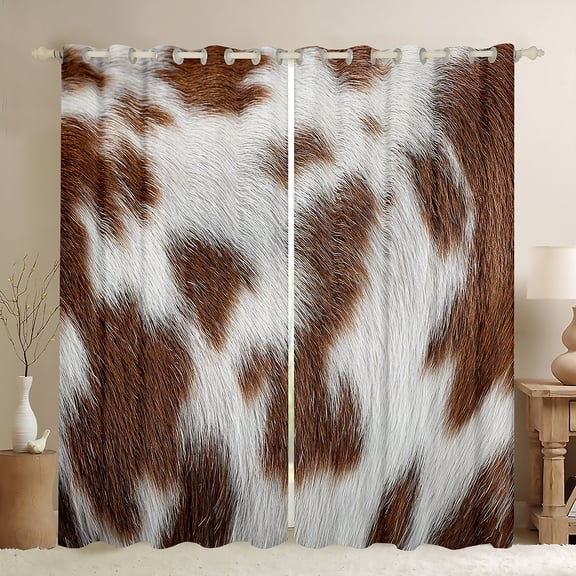 Manfei Country Carrle Hide Curtains Pack of 2 (42x84 Each),Rustic Western Farmhouse Curtains Blackout,Brown White Bedroom Curtains For Kids,Breathable Home Decor