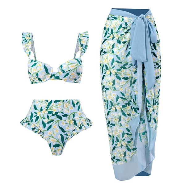 MKLEKYY Trajes De Baño New Swimsuit Digital Printed Mesh Skirt Two Piece Set For Women In Bikini