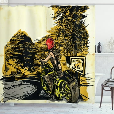Ambesonne Motorcycle Shower Curtain, Girl on a Chopper, 69"Wx84"L, Multicolor