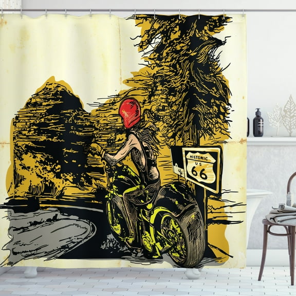 Ambesonne Motorcycle Shower Curtain, Girl on a Chopper, 69"Wx70"L, Multicolor