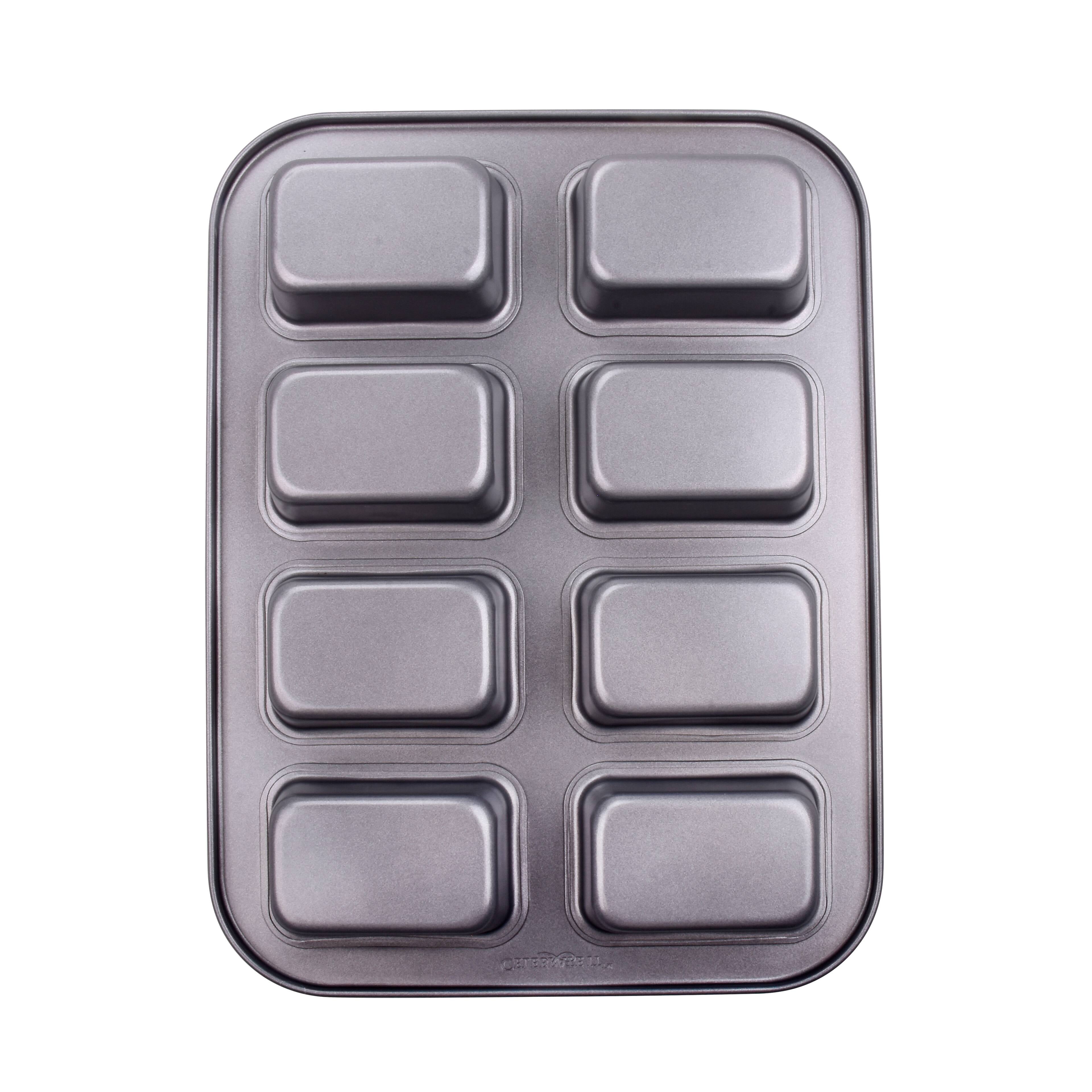 Baker's Mark 8 Compartment Non-Stick Carbon Steel Mini Bread Pan - 5 oz.  Capacity, 3 5/