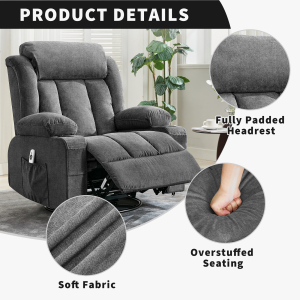 TEQIN Massage Swivel Recliner Chair,Oversized Rocker Recliner with Massage and Lumbar Heat Ergonomic Rocker Chair,Recliner Chairs w/Remote Control, Side Pocket, 2 Cup Holders, USB Charge Port