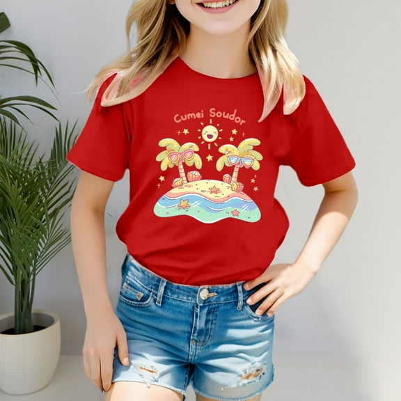 Kids Girls T Shirts Summer Short Sleeve Shirt For Girls Crewneck Summer Clothes Toddler Girl 7-8 Years Girls Shirts Cute Girl Clothing