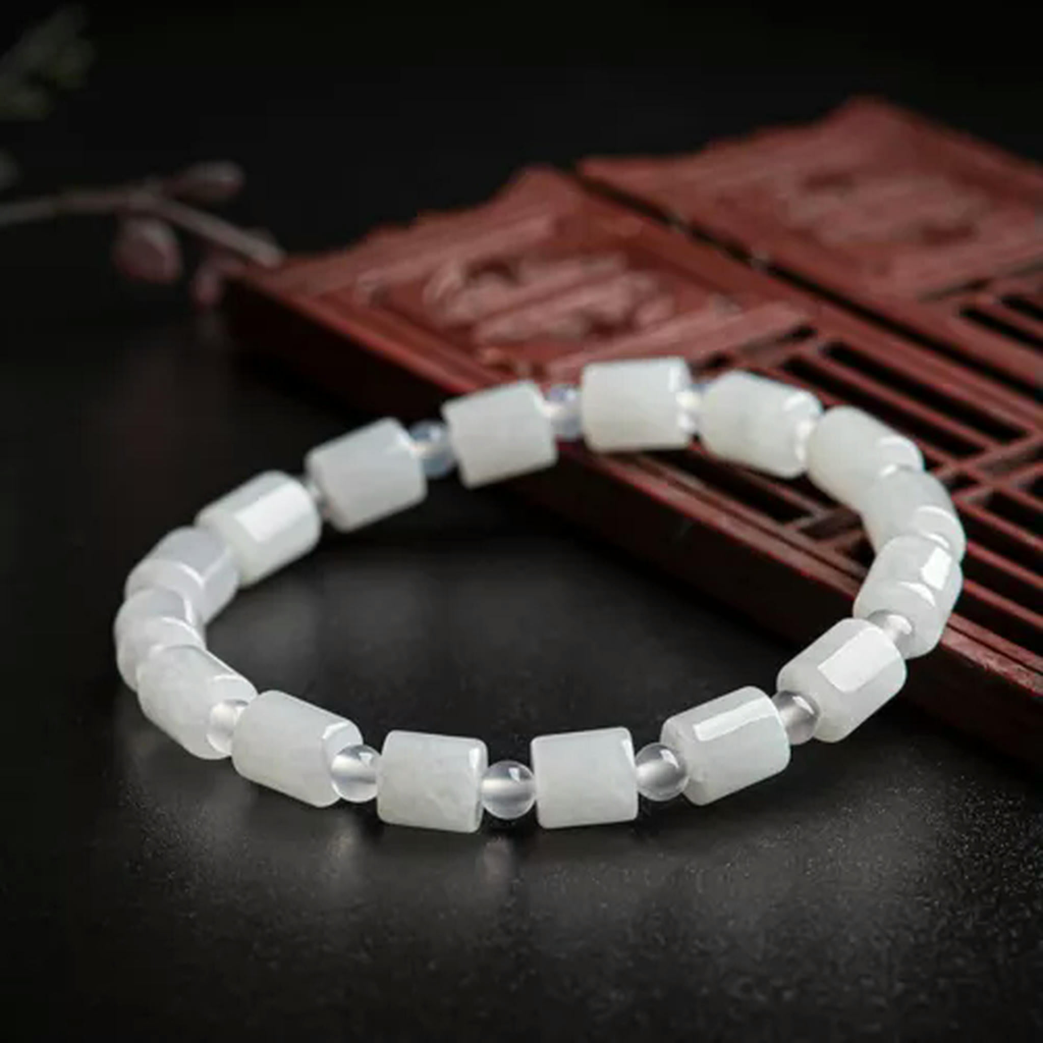 HOOUN Natural Grade A Jade Jadeite Agate Women Lucky Column Round Beaded Bracelet