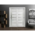 thumbnail image 3 of Sliding Closet Frosted Glass Bypass Doors | Quadro 4088 Light Grey Oak | Sturdy Rails Moldings Trims Hardware Set | Wood Solid Bedroom Wardrobe Doors -48" x 96" (2* 24x96), 3 of 6