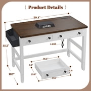 Romorgniz 40Small Desk Rustic Farmhouse Computer Desk with Drawers & Side Storage Writing Table with Power Outlets&USB for Home Office,Bedroom,Vanity