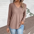 thumbnail image 2 of Huanyaaa Women's Casual Solid V Neck Long Sleeved Top Shirt for Women Womens Lightweight Long Sleeve Shirt Ladies Athletic Wear Womens Tees Short Sleeve Long Sleeves Shirt Long Exercise Shirts Women, 2 of 5