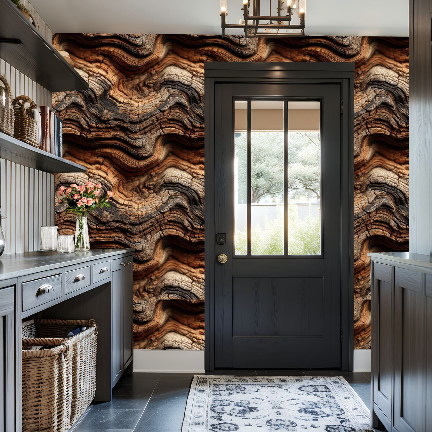 Peel and Stick Wallpaper Abstract Wood Grain Texture Wavy Lines Rich Earthy Tones Wall Mural 17.7in x 9.8ft Self Adhesive Wall Paper Renter Friendly Wallpaper for Nursery Bedroom Cabin Decor