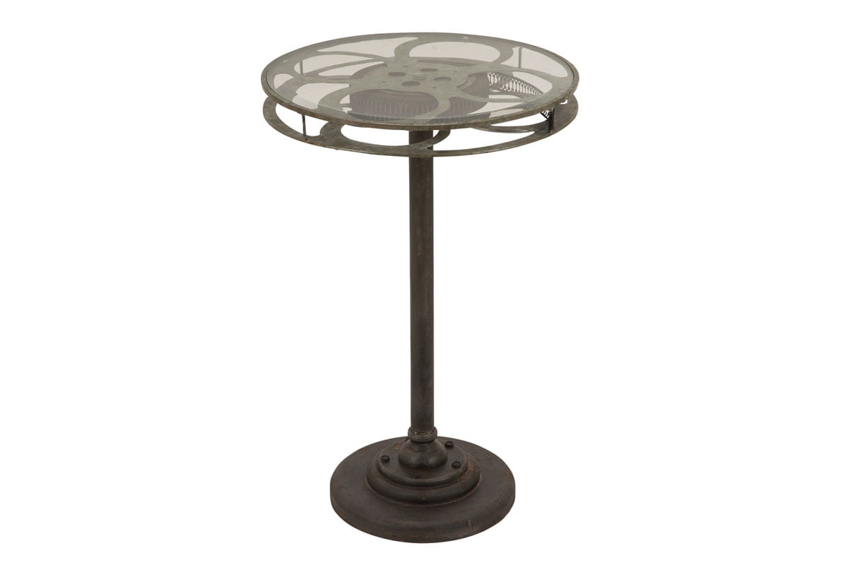 Decmode Eclectic 28 Inch Iron and Glass Movie Reel Accent Table, Black by DecMode