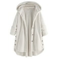 thumbnail image 1 of Women Fleece Irregular Long Sleeve Button Pocket Hooded Coat, 1 of 6