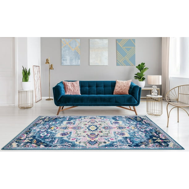 Harmony Collection Vintage Bohemian Indoor 5x7 Area Rug, 241 Blue/Cream