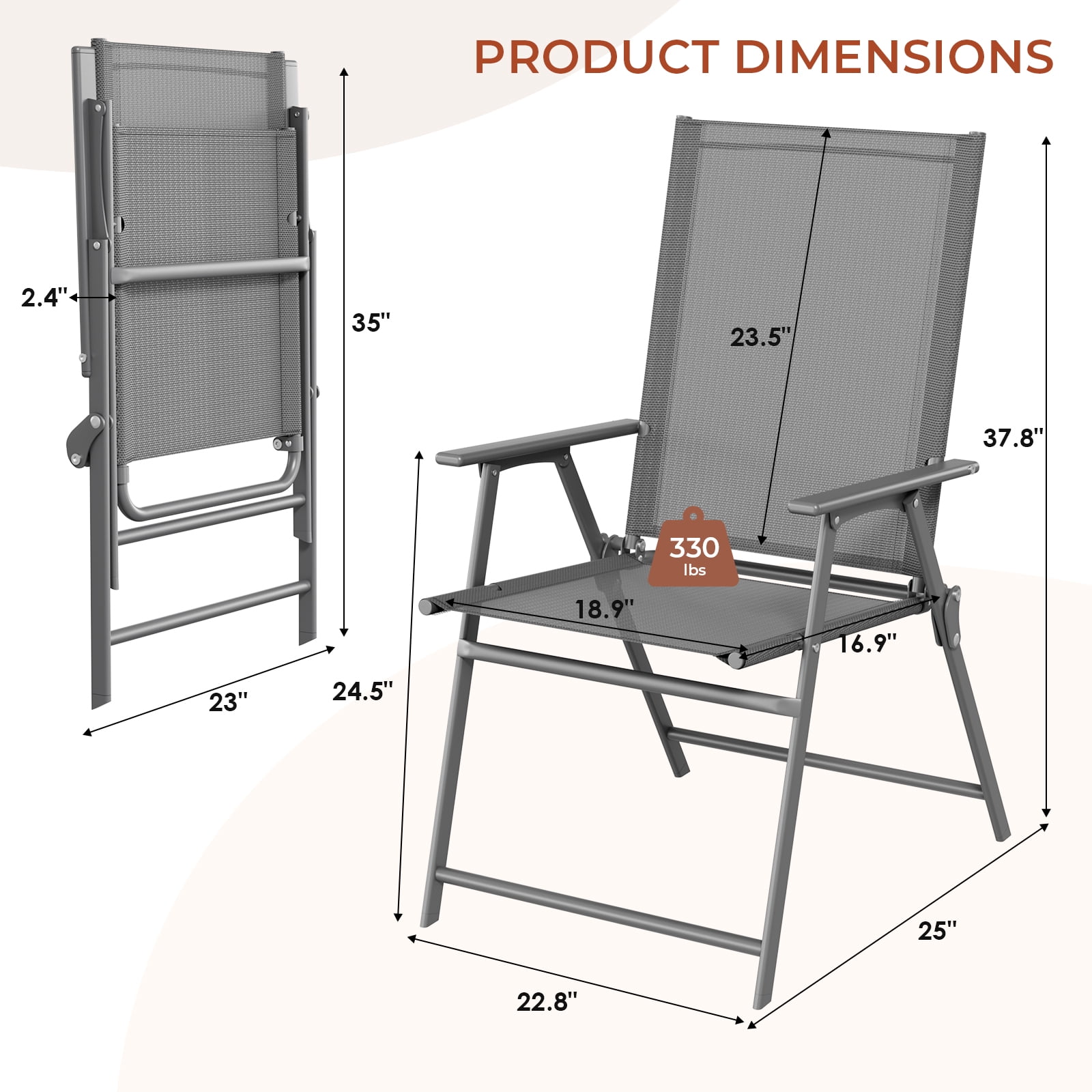 TLSUNNY 2 Pcs Patio Folding Chairs, Outdoor Portable Dining Chairs W/ High Back, Steel Frame, Armrests, for Yard, Camping