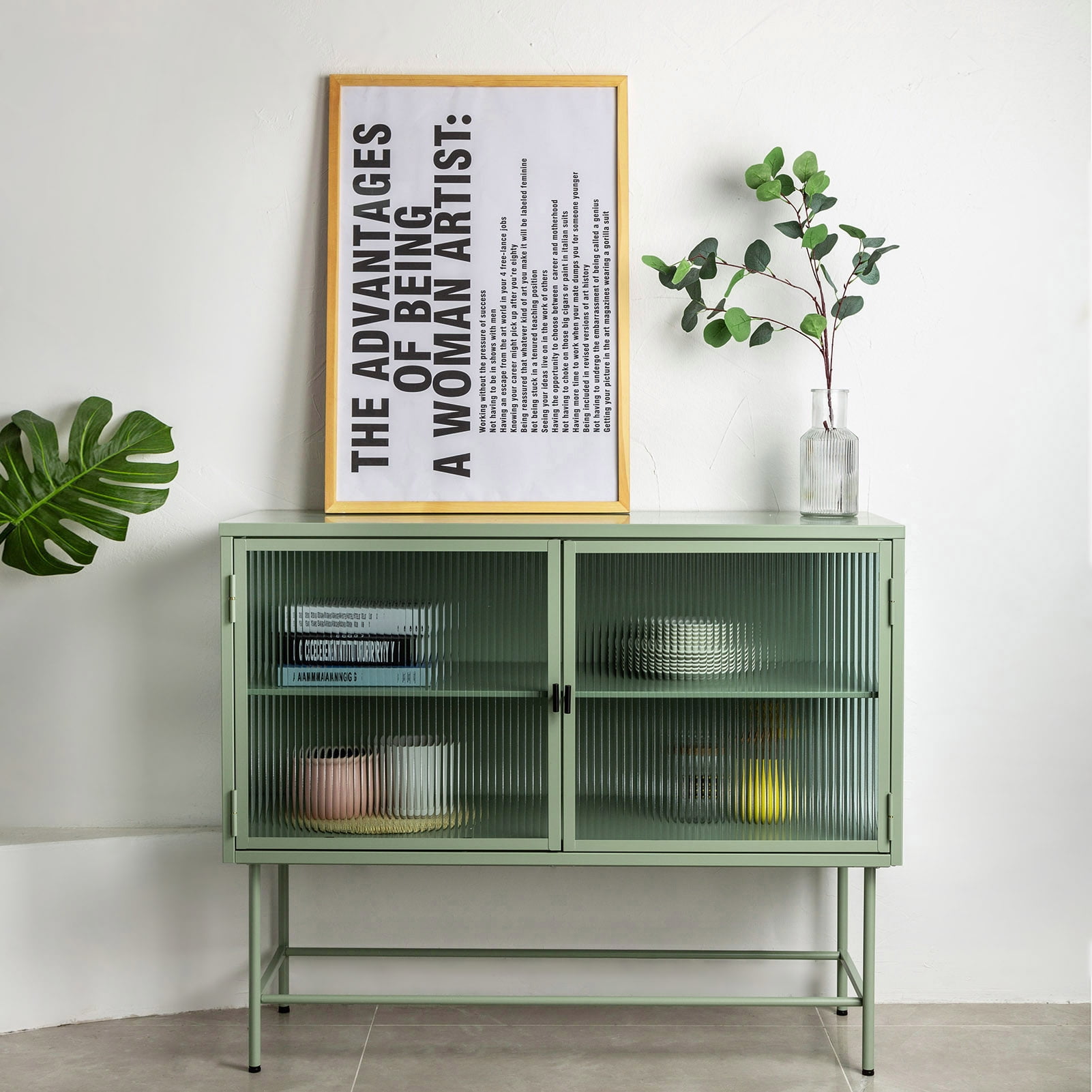 Retro Style Fluted Glass Storage Corner Sideboard Dual