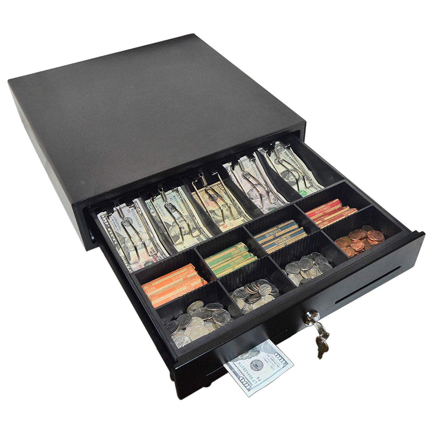 Sefe Cash Box black Cash Drawer Register Insert Tray Replacement Cashier Four Box with Metal Clip for Cash Sorting and Storage