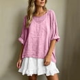 thumbnail image 4 of Asgosdo Womens 2 Piece Linen Blend Outfit Oversized Short Sleeve Top Ruffle Mini Skirt Casual Set, 4 of 5