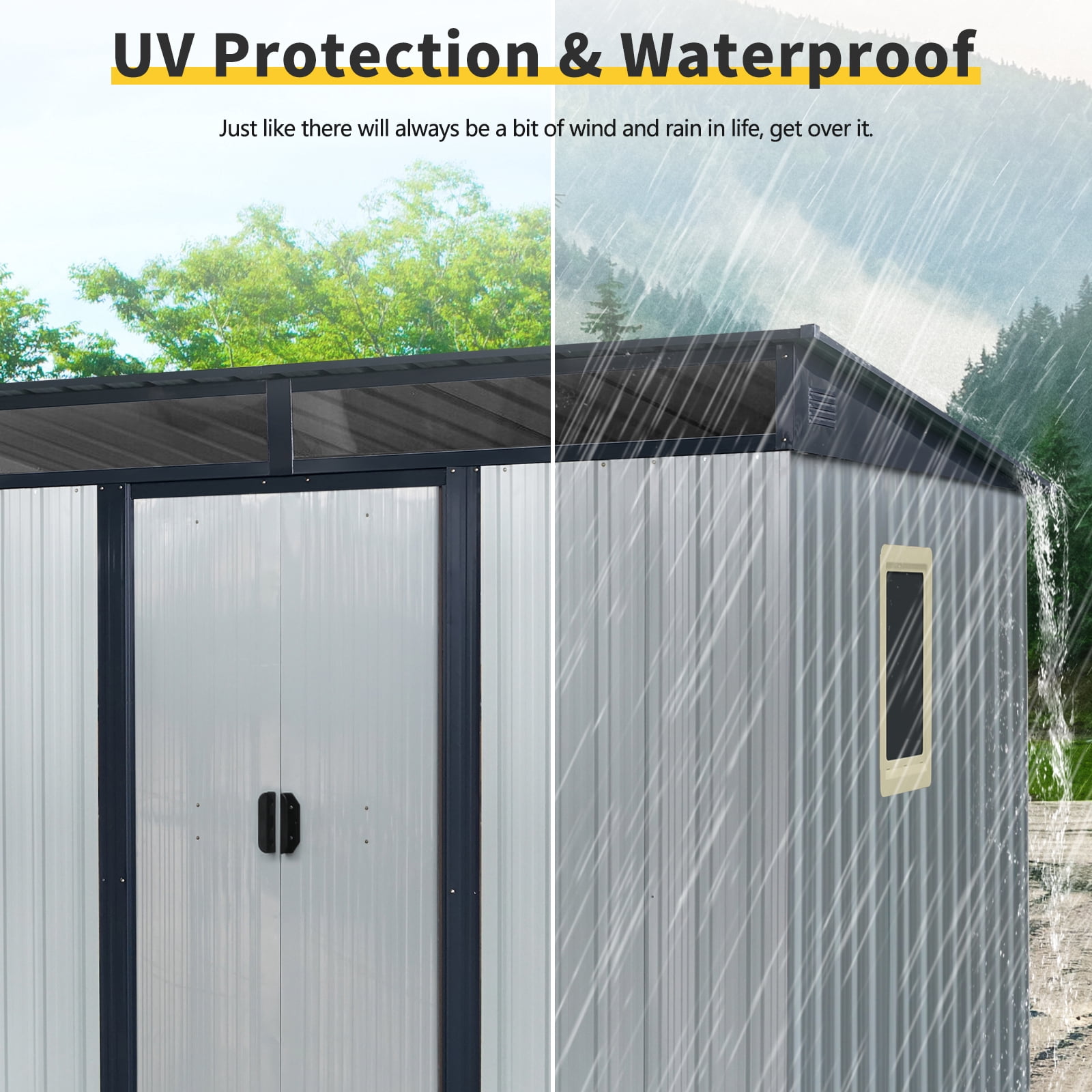 Alvantor Outdoor Storage Shed 8 x 6 Ft Metal Garden Shed with Window and Transparent plate for Backyard, Garden White