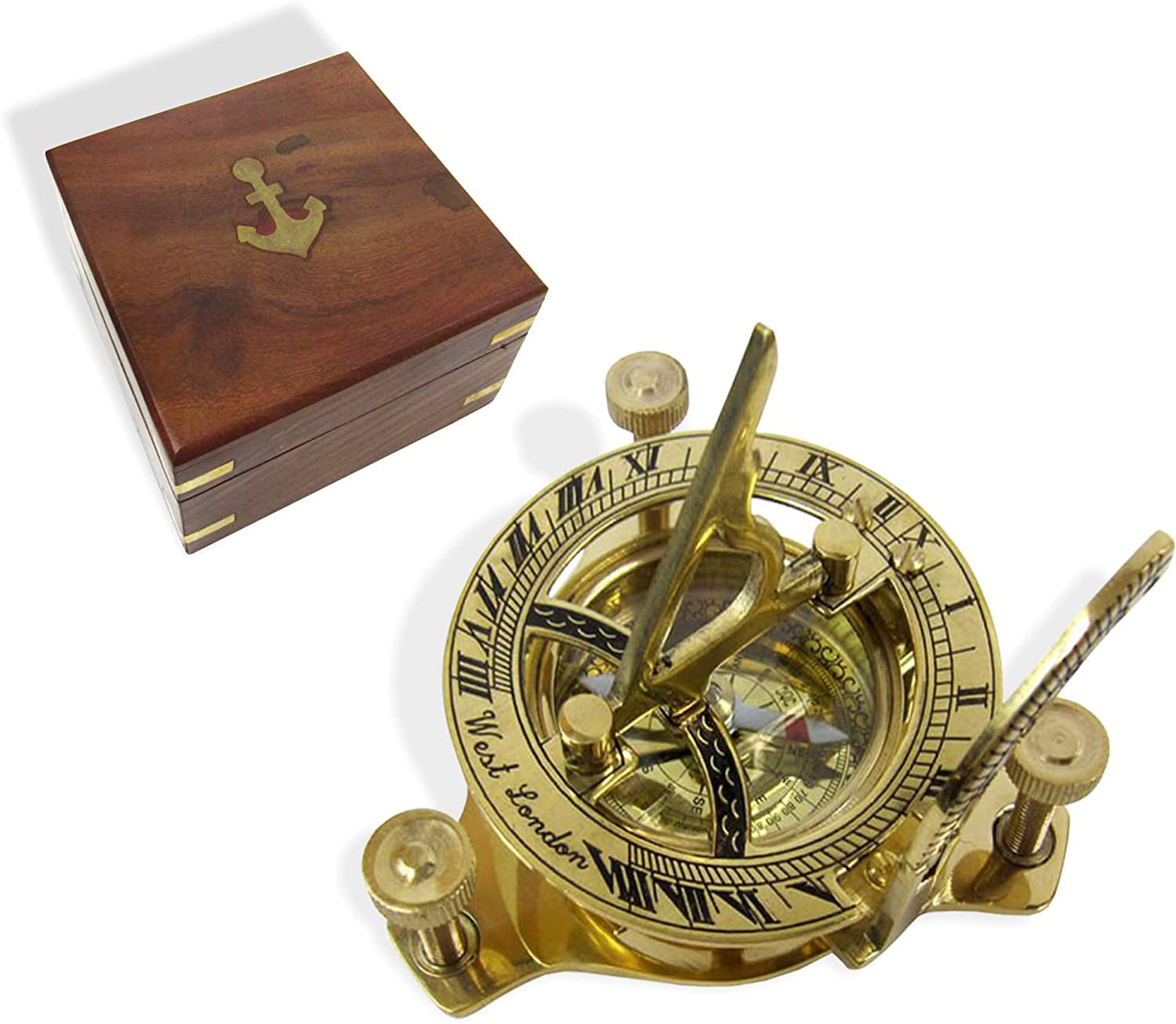 Lot of 5 World Brass Magnetic Nautical Compass in wooden Box Christmas Gift 