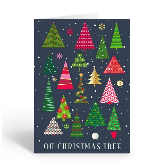 Colorful Chrismtas Trees Greeting Card - 12 Holiday Cards and Envelopes - B18028